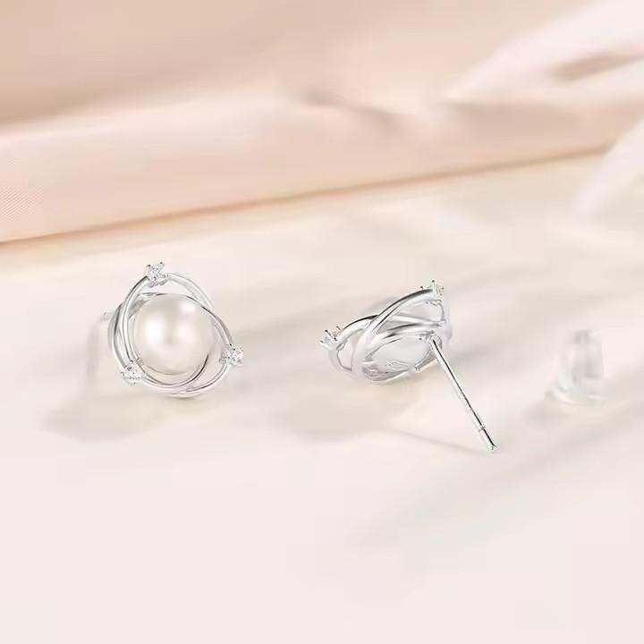 Swarovski Taşlı  İnci Yuvarlak Küpe (Altın Kaplama) - E02501 Görseli